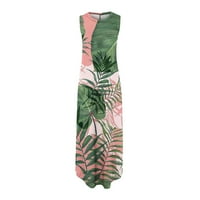 Ljetne haljine za žene štampane haljine bez rukava Boho stil havajski okrugli vrat Maxi haljina,Pink,