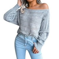 Riforla ženska jesenska zima van ramena izdubljena kabela pleteni pleteni džemper ženski pulover džemper sive s