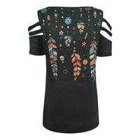 Bluze za žene Ljeto Ženske vrpce V-izrez patentni zatvarač Pulover Ispis majica s kratkim rukavima