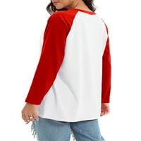 Paille žene Santa Claus Print Patchwork T Shirt Osnovni Sport Tee Dugi rukav odmor Tops T-shirt Red XL