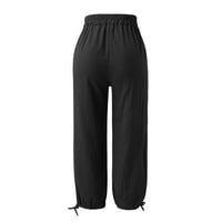 Riforla ženske pantalone ženske srednje džepove struka elastični struk čvrste labave pantalone Casual duge pantalone ženske Casual pantalone Crni M