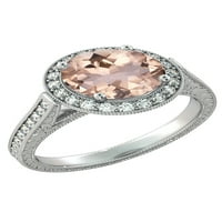 14k bijelo zlato 2. CT Prirodno breskve Pink vs morganitni prsten sa dijamantima halo filigran