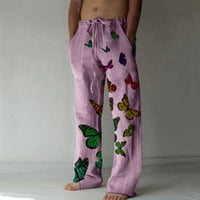 Aoujea Casual muške pantalone sa širokim nogavicama štampane Ležerne pantalone sa vezicama sa širokim