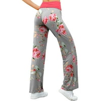 Žene redovne ležerne kućne sportske hlače cvjetne pruge tiskane široke pantalone za noge Pink XXL