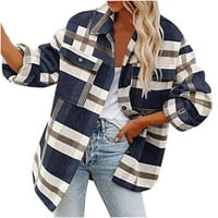 Ženska jesenska modna jakna sa okovom žene Žene Autunm i zimski karirani štampani dugi rukavi na okretanje ovratnika odijelo kardigan vuneni kaputi Oversized Jacket for Women