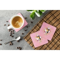 Carolines Treasures CK4196FC Black Minijaturni pinger Pink Flowers Foam Coaster set od 4, 1 2, višebojni