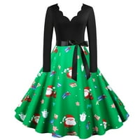 Božić haljine za žene novost grafički Print Dress Vintage Rockabilly Swing Dress dame Vintage Dugi rukav Božić večernja zabava haljina koljena dužina koktel haljina Plus Veličina