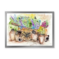 Dizajnerska cvijeća lavande na drevnoj košarici ilustracija 'Tradicionalni uokvireni umjetnički print