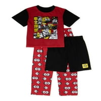 Minions Boys Super Mekani kratki rukav, duge hlače i kratke hlače, 3-komadne pidžame postavljene veličine