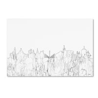 Zaštitni znak likovne umjetnosti Cityscapes Canvas Art 'Cardiff Wales Skyline BW Thin Line' Marlene Watson