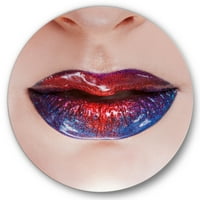 Designart 'lijepe žene usne s crvenim i plavim ružem' moderni krug metalni zid Art-disk od 36