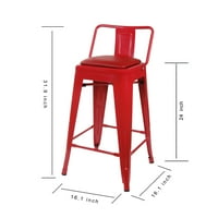 Dizajn grupa Counter visina Low Back metalne stolice sa crvenim Vegan kožna sjedala Set 4, Scarlet Red