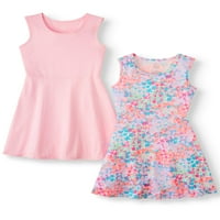 Wonder Nation Girls Proljeće ljeto ljeto tenka Play haljina, 2-pakovanje, veličine 4- & plus