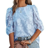 Grafičke mase za žene Vintage 90-ih Modni ljetni okrugli vrat Kratki rukav Puna ležerna majica Bluza Sky Blue S
