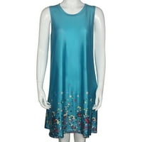 Ljetne haljine za žene Party ženski labavi Mini okrugli izrez bez rukava cvjetna haljina za sunce plava XL