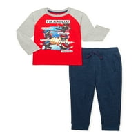 Deca iz Garanimals Boys Ninja majica sa dugim rukavima i francuski frotirni džogeri, 2-dijelni komplet odjeće, veličine 4-12