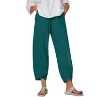 Ženski ljetni ležerni laneni Kapri labavi udobni elastični džepovi struka pantalone za jogu Army Green