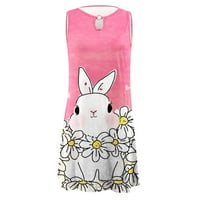 Jsaierl Womens Uskršnja haljina zečje jaje Ispisujuće haljine plaže bez rukava dužine koljena haljina