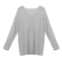 Džemper za žene - pulover Drop ramena V vrat labavi udobni pleteni vrhovi Dugi rukav čvrsti gornji vrhovi