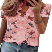 Prednjeg swalk dame košulje V izrez za izrez za bluzu za odmor Elegantni pulover Top ruffle Tunic majica ružičasta m
