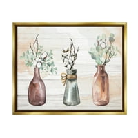 Stupell Country Herbs Vase Aranžman Botanica i cvjetno slikanje Zlato Flater Framed Art Print Wall Art