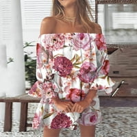 Ženske van ramena Mini haljine s dugim rukavima elastični struk cvjetni print vintage ljetna djevojka