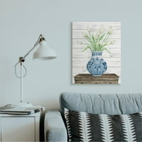 Stupell Industries buket tulipana u plavoj keramičkoj vazi bijeli cvjetni dizajn platneni zidni umjetnički dizajn Cindy Jacobs, 24 30