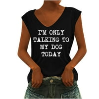 Ženska Moda Casual štampani V-izrez Tank Tops majica bez rukava pulover Tops Black XL