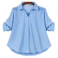 Noilla žene plus Size Shirts rever Neck bluza Oversized Tops Ladies Loose tunika Shirt dugi rukav svijetlo