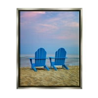 Dvije Ležaljke Za Plažu Pink Sunrise Obalna Fotografija Sjaj Siva Uokvirena Umjetnost Print Zidna Umjetnost