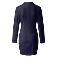 Haljine za žene casual ženski tanak modni dvostruki uredski kaput od kaputa od čvrstog u boji džepni ukras duga haljina