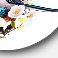 Designart 'dve ptice sise sede u blizini gnezda sa jajima i belim cvetovima II' tradicionalni krug metalni zid Art-disk od 29
