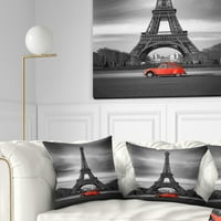Dizandart Eiffel i stari Crveni automobil - pejzažni jastuk za odštampane bacače - 16x16