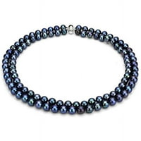 Crna slatkovodna biserna ogrlica za žene, srebrni red od 17 i 18
