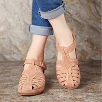 Aueooeu casual sandale za žene, zatvorene sandale za žene Ležerne prilike ljeti izdubljeno meka koža Vintage Wedge Sandal Gladijator Vanjske cipele