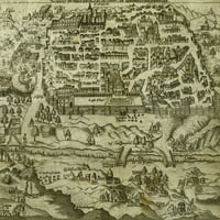 Antička karta Jerusalima-crno-bijeli otisak postera
