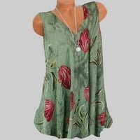 Miayilima Green XXL Tank Top za žene ljetni vrhovi labavi cvjetni Print Tunic Tops Casual V izrez kratke rukave košulje udobne majice bez rukava