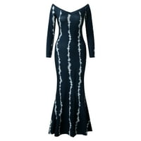 qazqa ženski dugi rukav elegantna večernja haljina print vezica casual linija maxi haljina za zabavu plava