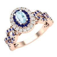 Dazzlingrock kolekcija 6X Ovalni akvamarin sa okruglim plavim safirom i bijelim dijamantom koji prepliće dvostruki Halo vjenčani prsten za žene u 10k ružičastom zlatu, Veličina 7