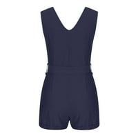 Finelylove traper kombinezon za žene ženske kratke hlače za ljeto visoki struk Rise aktivnosti na otvorenom jednobojno tamno plavo XL