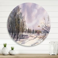 Designart 'ljubičasti Snježni tonovi sa zimskim pejzažom' tradicionalni krug metalni zid Art-disk od 11