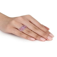 3-karatni T. G. W. ružičasto bijeli safir 14kt cvjetni prsten od ružičastog zlata