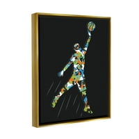 Stupell Industries uzorkovani košarkaš Lopta grafička Umjetnost metalik zlato plutajuće uokvireno platno Print zid Art, dizajn arrolynn Weiderhold