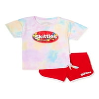 Skittles Girls Candy Tie-Front Tie-boja Grafička majica i kratke hlače, dvodijelni set odjeće, veličine