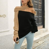 Džemperi za žene ženski džemper jedno rame Dugi rukav sa ramena Colorblock vrhovi