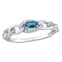 Carat T. G. W. ovalno rezani Londonski plavi Topaz i karatni T. W. okrugli dijamant 10kt bijeli Zlatni Ovalni Link prsten