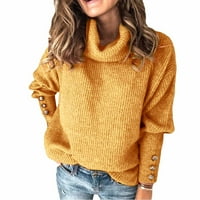 Labakihah Dukseri za žene WOET Plus size Dugi rukav Pleteni džemper Ležerne prilike kaurtleneck labavi puloveri Turtleneck džemper Žene žute