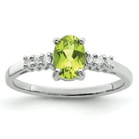 Sterling Silver Rhodium Peridot & Diamond Ring Carat WT- 0.09ct. Gem wt- 082ct