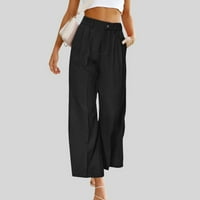 Ženske Casual pantalone sa širokim strukom visokog struka rade ravne pantalone sa džepovima ženske Casual pantalone crne s