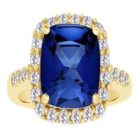 Izrez jastuka simulirani plavi safir i bijeli prirodni dijamantski ping u 10K žuti zlatni prsten veličine-14
